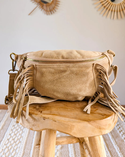 Sac banane en cuir velours - Frangella beige