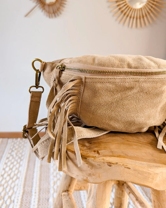 Sac banane en cuir velours - Frangella beige