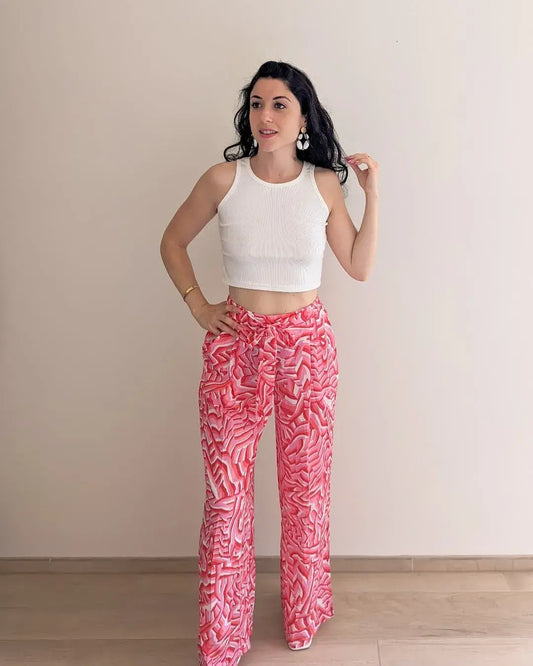 Pantalon fluide à motifs rose - Sacha