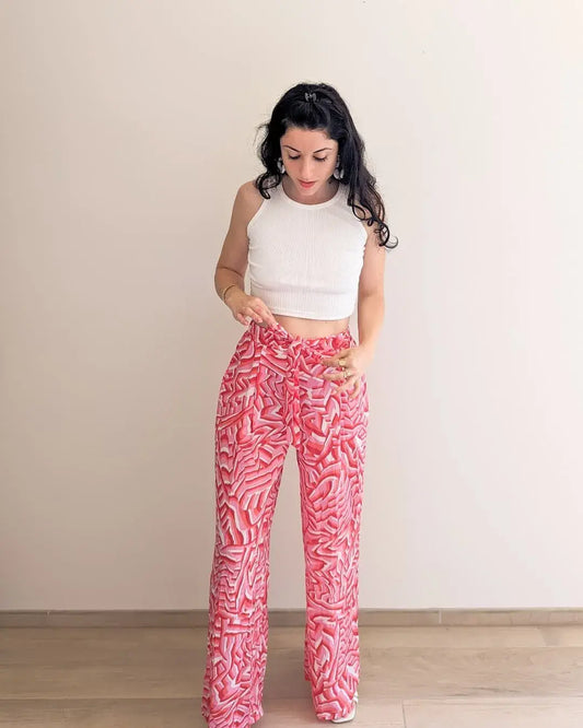 Pantalon fluide à motifs rose - Sacha