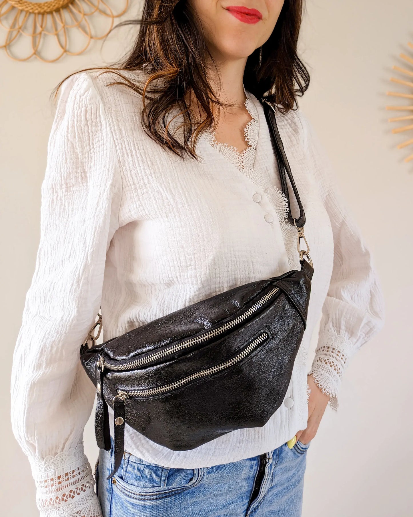 Sac banane en cuir - Chuck noir